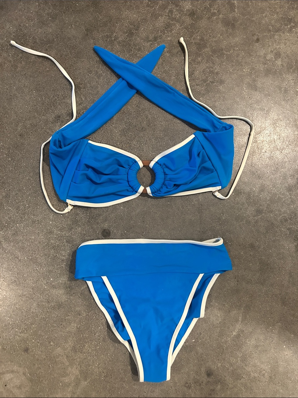 Montce Asul Cream Binded Tamarindo Bikini Bottom & Tori Ties Bandeau Bikini Top